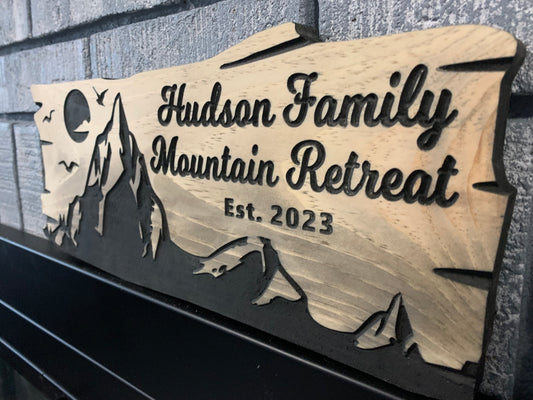Custom Wooden Mountain Retreat Sign | Personalized Wood Decor