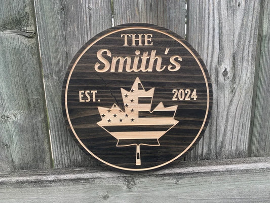 America Canadian Flag | Personalized Wood Sign