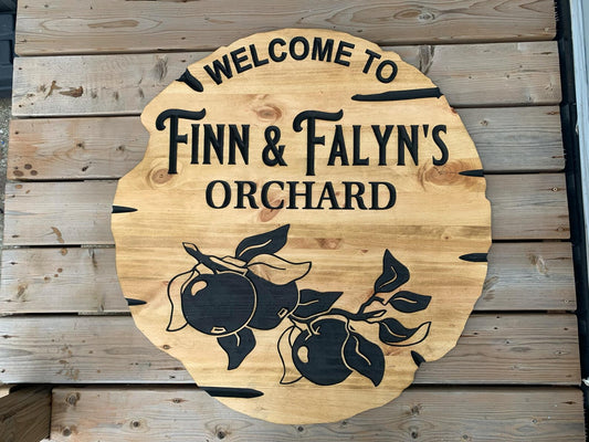 Rustic Handmade Apple Orchard Wooden Sign - Custom Apple Name Sign