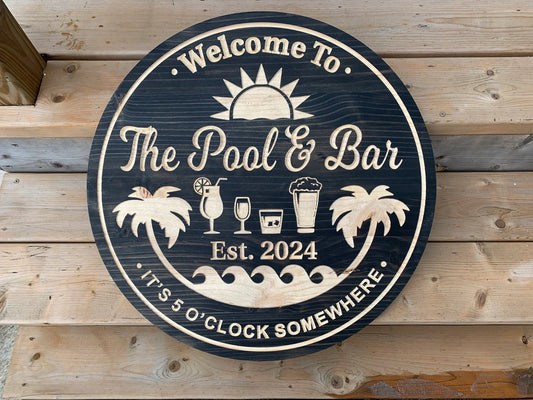 Custom Poolside Bar Sign – Personalized Wood Bar Decor for Cottage, Patio, or Backyard