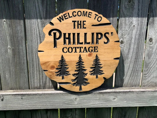 Custom Cottage Sign | Personalized Wood Sign | Wooden Lakehouse Sign | Custom Engraved Wood Sign| Tree art