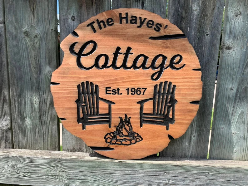 Custom Cottage Sign | Personalized Wood Sign | Wooden Lakehouse Sign | Custom Engraved Wood Sign| Campfire Wood Sign