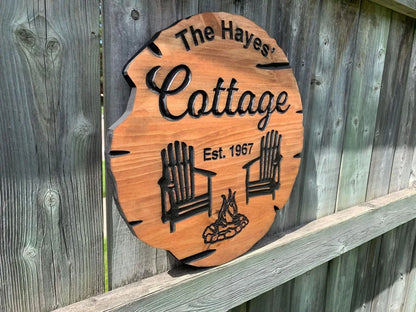 Custom Cottage Sign | Personalized Wood Sign | Wooden Lakehouse Sign | Custom Engraved Wood Sign| Campfire Wood Sign