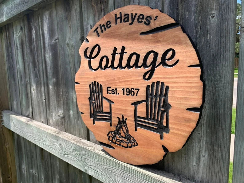 Custom Cottage Sign | Personalized Wood Sign | Wooden Lakehouse Sign | Custom Engraved Wood Sign| Campfire Wood Sign