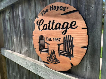 Custom Cottage Sign | Personalized Wood Sign | Wooden Lakehouse Sign | Custom Engraved Wood Sign| Campfire Wood Sign