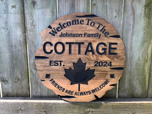 Custom Cottage Sign | Personalized Wood Sign | Wooden Lakehouse Sign | Custom Engraved Wood Sign| Canadian Flag