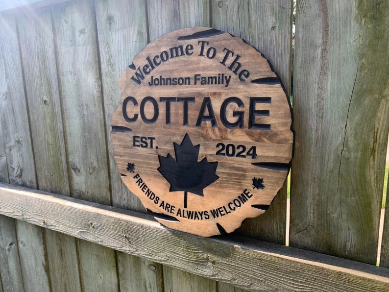 Custom Cottage Sign | Personalized Wood Sign | Wooden Lakehouse Sign | Custom Engraved Wood Sign| Canadian Flag