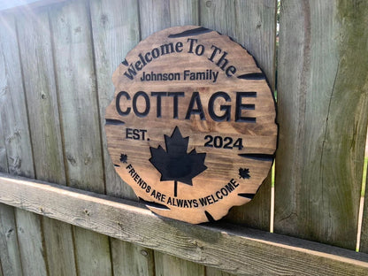 Custom Cottage Sign | Personalized Wood Sign | Wooden Lakehouse Sign | Custom Engraved Wood Sign| Canadian Flag