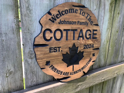 Custom Cottage Sign | Personalized Wood Sign | Wooden Lakehouse Sign | Custom Engraved Wood Sign| Canadian Flag