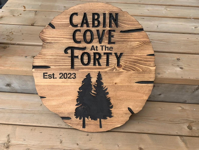 Custom Cottage Sign | Personalized Wood Sign | Wooden Lakehouse Sign | Custom Engraved Wood Sign| Nature Tree Engraved