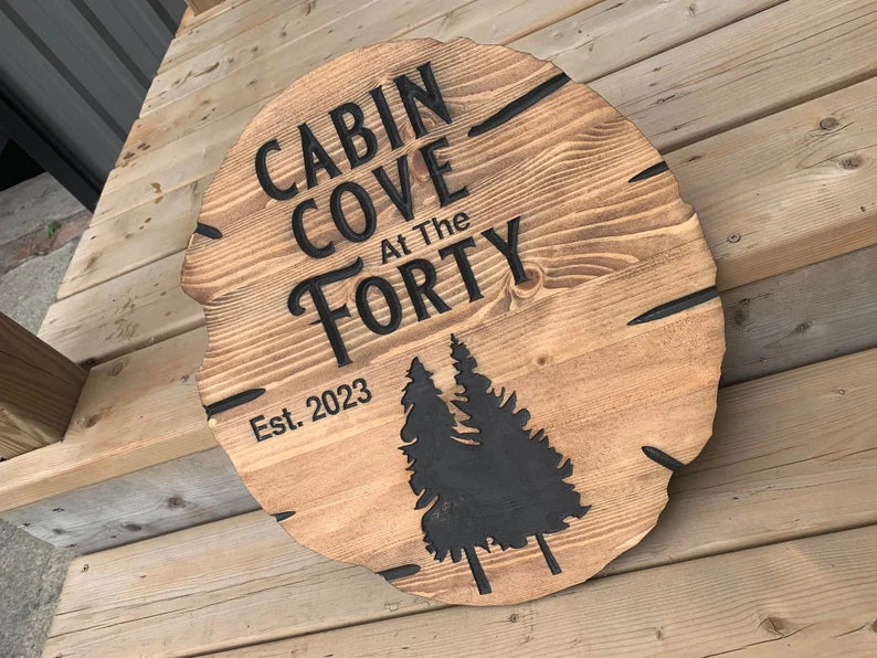 Custom Cottage Sign | Personalized Wood Sign | Wooden Lakehouse Sign | Custom Engraved Wood Sign| Nature Tree Engraved