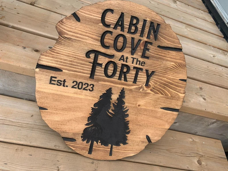 Custom Cottage Sign | Personalized Wood Sign | Wooden Lakehouse Sign | Custom Engraved Wood Sign| Nature Tree Engraved