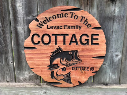 Custom Cottage Sign | Personalized Wood Sign | Wooden Lakehouse Sign | Custom Engraved Wood Sign| Fishing Bass