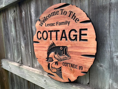 Custom Cottage Sign | Personalized Wood Sign | Wooden Lakehouse Sign | Custom Engraved Wood Sign| Fishing Bass