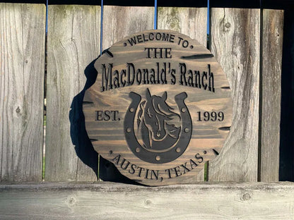 Wood Ranch Sign | Family Name Sign | Custom Ranch Sign | Personalized Wood Sign | Wooden Horse Sign | Decorative Farm Sign