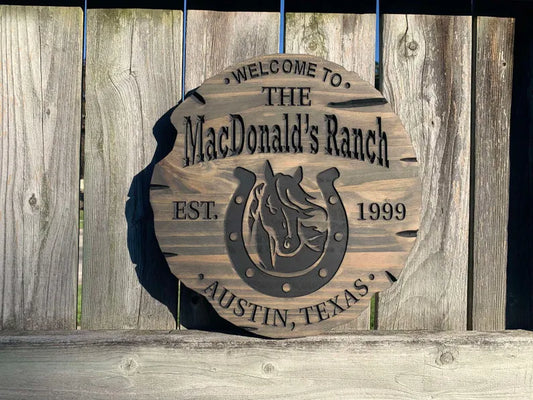 Wood Ranch Sign | Family Name Sign | Custom Ranch Sign | Personalized Wood Sign | Wooden Horse Sign | Decorative Farm Sign