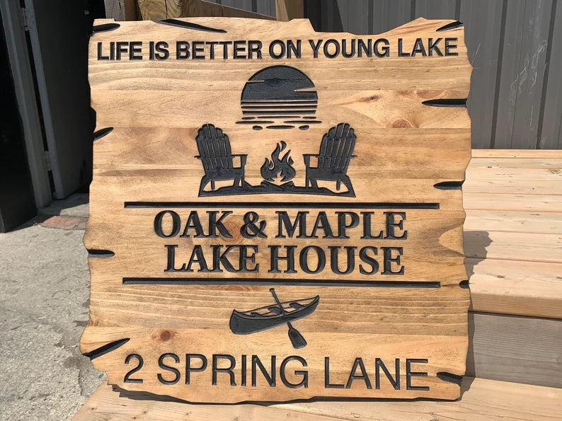 Custom Cottage Sign | Personalized Wood Sign | Wooden Lakehouse Sign | Custom Engraved Wood Sign| Outdoor Boat Signage