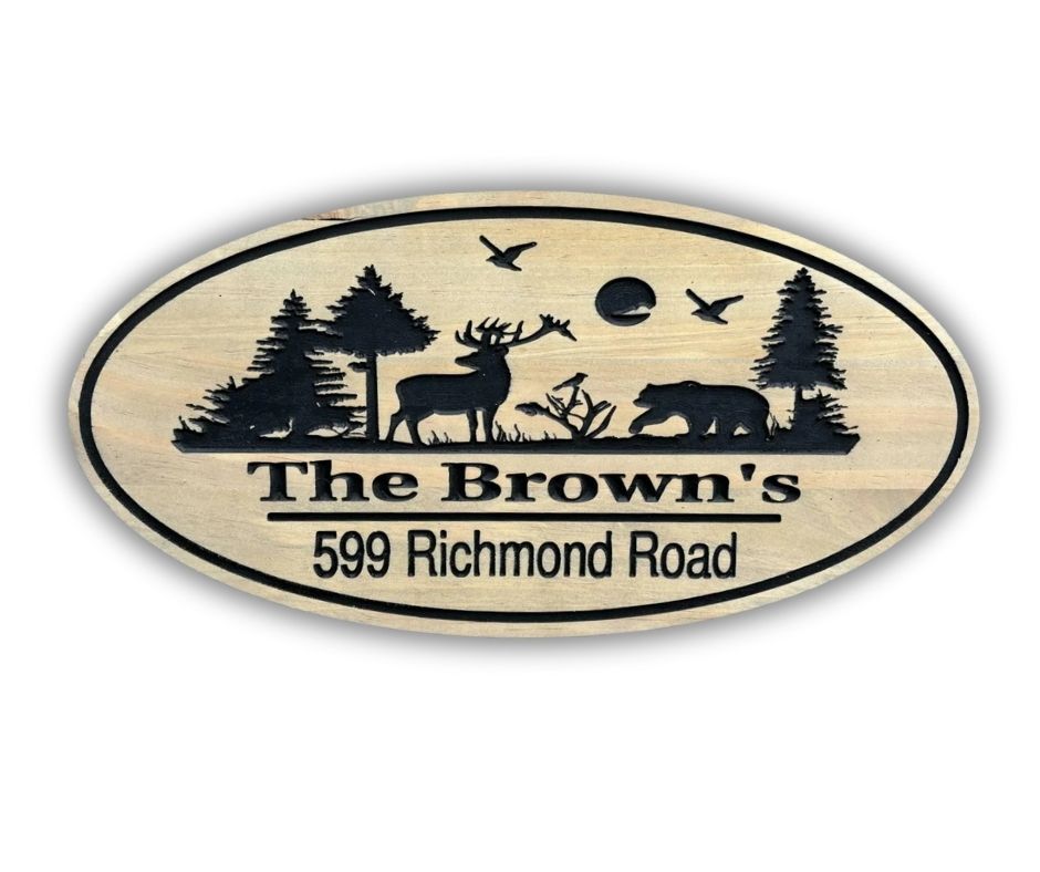 Wood Address Sign With Nature Scene