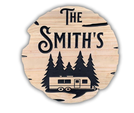 Rustic Circular Trailer Sign | Personalized Wooden Decor