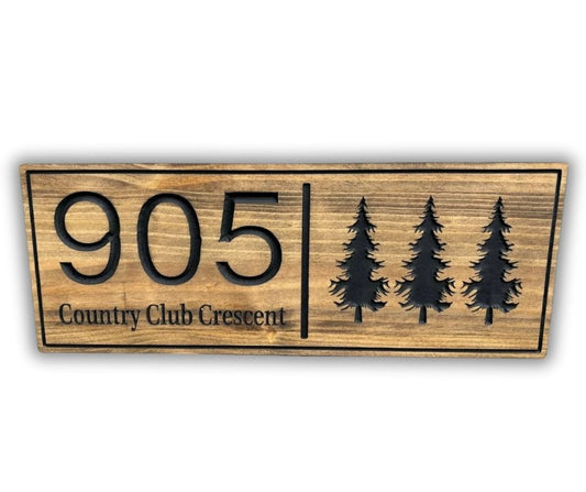 Wood Address Sign Trees