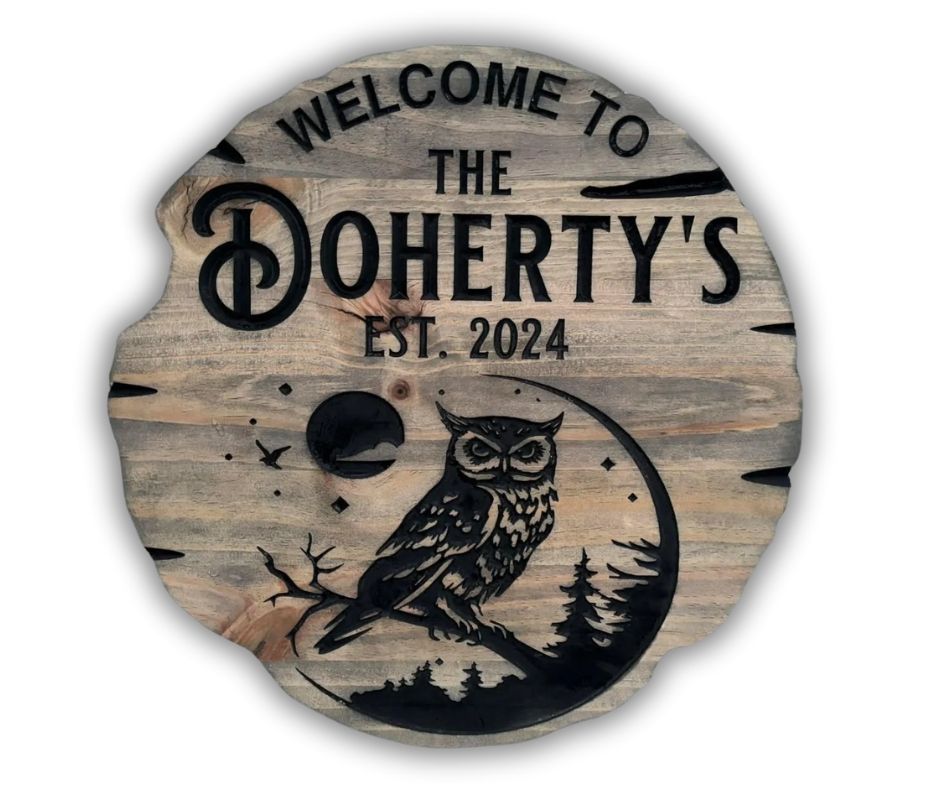 Wooden Owl Sign | Custom Engraved Wood Sign