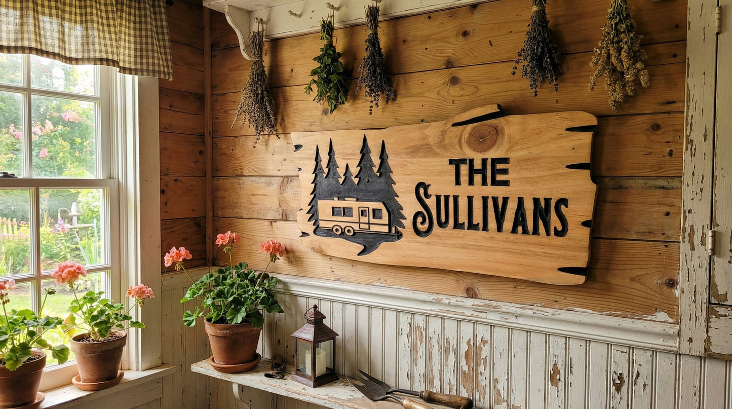 Rustic Family Trailer Sign | Personalized Wooden Decor