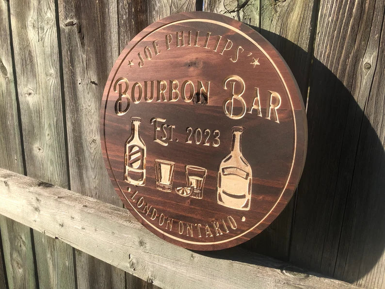 Custom Bar Sign | Personalized Wood Sign | Wooden Bar Sign | Custom Engraved Wood Sign Customizable Bourbon Bar sign, Engraved wooden sign