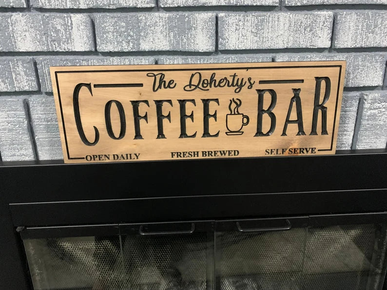 Wood Coffee Bar Sign, Custom Wood Art Sign, Engraved Wood Sign, Custom Sign, Coffee Wood art, Personalized Coffee Sign