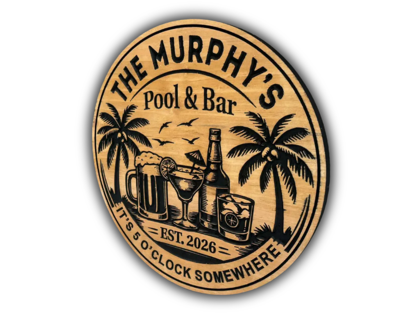 Personalized Pool & Bar Wood Sign | Custom Tropical Patio Wall Decor