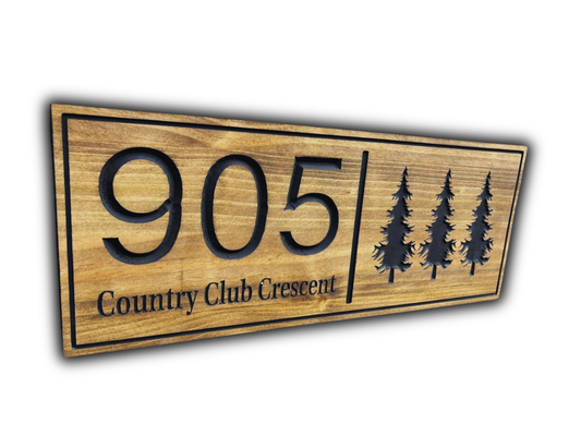 Wood Address Sign Trees