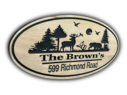 Wood Address Sign With Nature Scene