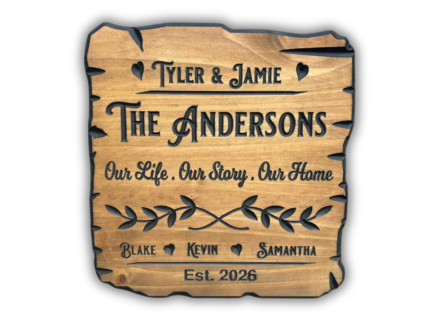 Rustic Edge Family Names Sign