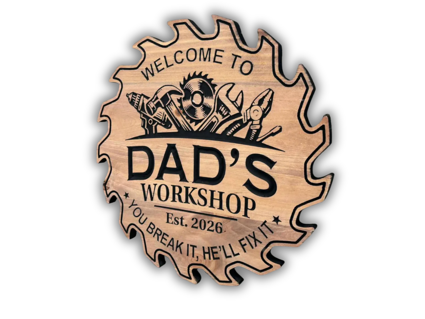 Workshop Sawblade Sign with Tools