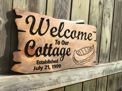 Custom Wooden Cottage Sign | Welcome To Our Cottage | Established Date Sign |