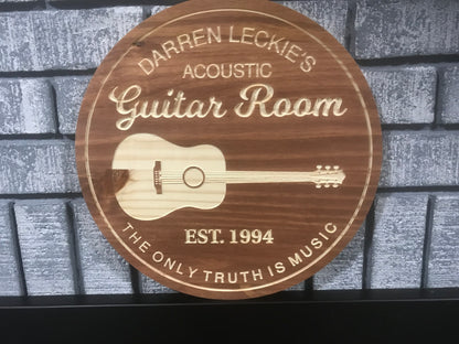 Custom Wooden Guitar Sign | Music Decor | Personalized Acoustic Guitar Sign |