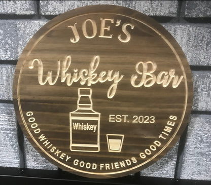 Custom Wooden Whiskey Bar Sign | Whiskey Bottle | Personalized Pub Sign |