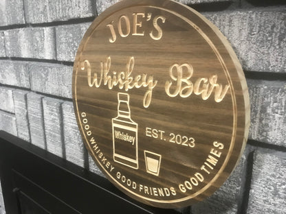 Custom Wooden Whiskey Bar Sign | Whiskey Bottle | Personalized Pub Sign |