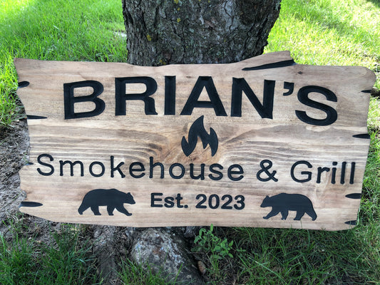 Custom Wooden BBQ Sign | Smokehouse and Grill | Established Date Sign