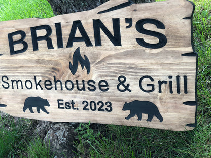 Custom Wooden BBQ Sign | Smokehouse and Grill | Established Date Sign