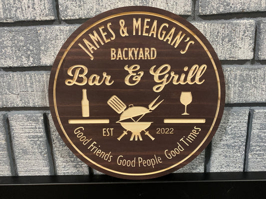 Custom Wooden BBQ Sign | Bar & Grill Sign | Personalized Backyard Sign |