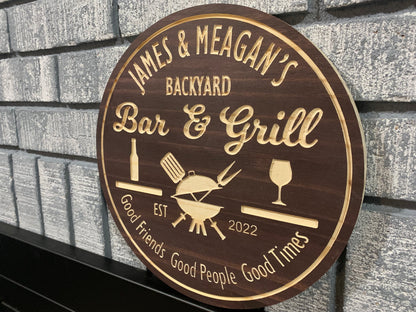 Custom Wooden BBQ Sign | Bar & Grill Sign | Personalized Backyard Sign |