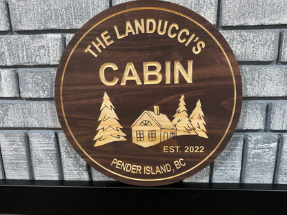 Custom Wooden Cabin Sign | Cabin  Trees | Personalized Family Cottage Sign |