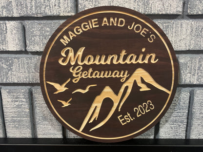 Custom Wooden Cottage Sign | Mountain Range | Personalized Family Cottage Sign |