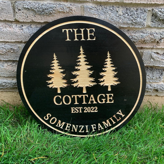 Custom Wooden Cottage Sign | Three Trees | Personalized Family Name Sign |