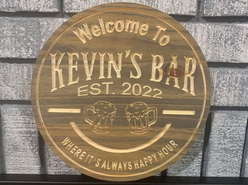 Custom Wood Bar Sign | Custom Name Engraving | Personalized Bar Sign | Engraved Wooden Sign | Wood Sign | Outdoor Round Sign | Circle Decor