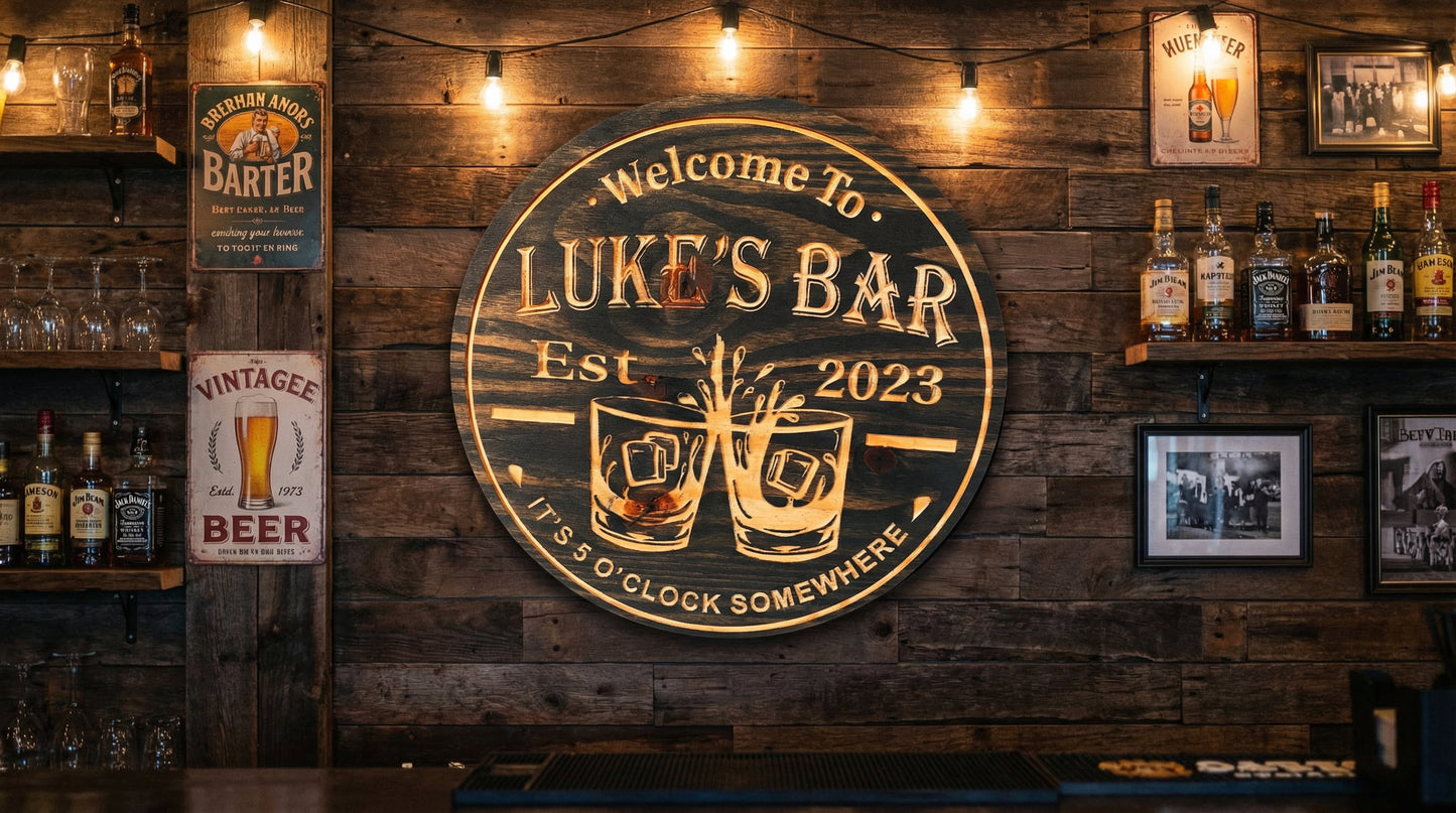 Whiskey Cheers Bar Sign | Personalized Wooden Decor