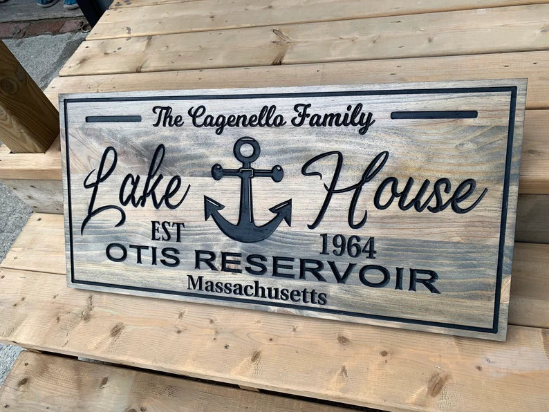 Custom Rustic Cottage Sign | Custom Engraved Lakehouse Sign | Outdoor Cottage Sign | Personalized Family Name Sign Active