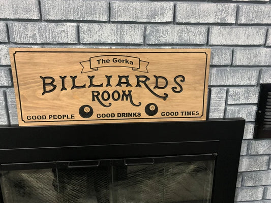 Personalized Pool Room Sign Custom, Engraved Billiard Sign, Wood Carved Sign Active, Carved Pool Sign