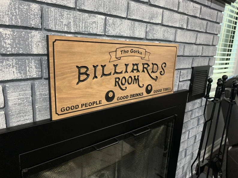 Personalized Pool Room Sign Custom, Engraved Billiard Sign, Wood Carved Sign Active, Carved Pool Sign