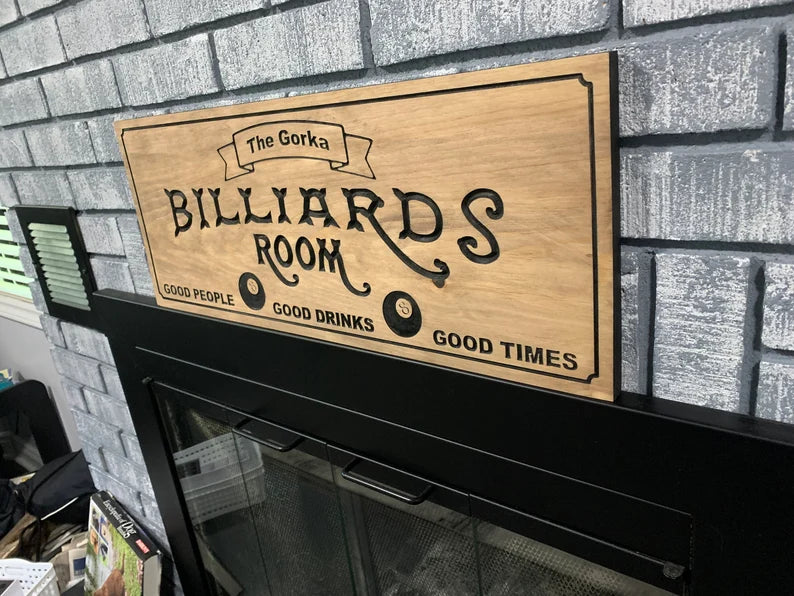 Personalized Pool Room Sign Custom, Engraved Billiard Sign, Wood Carved Sign Active, Carved Pool Sign